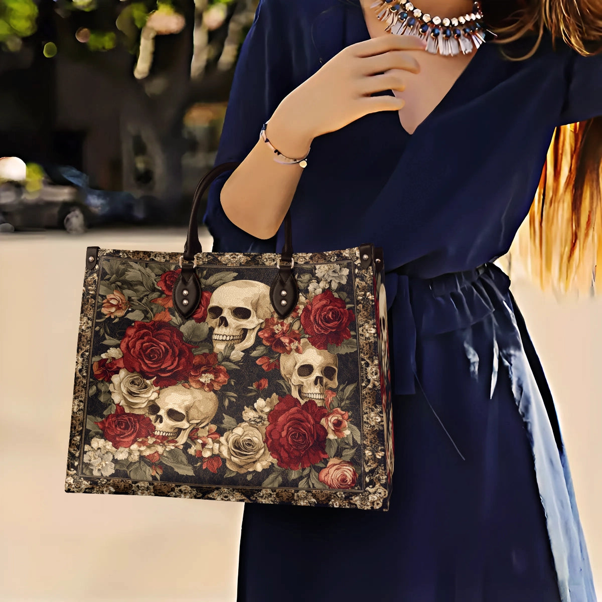 Shineful Leather Bag Crimson Skull Bloom