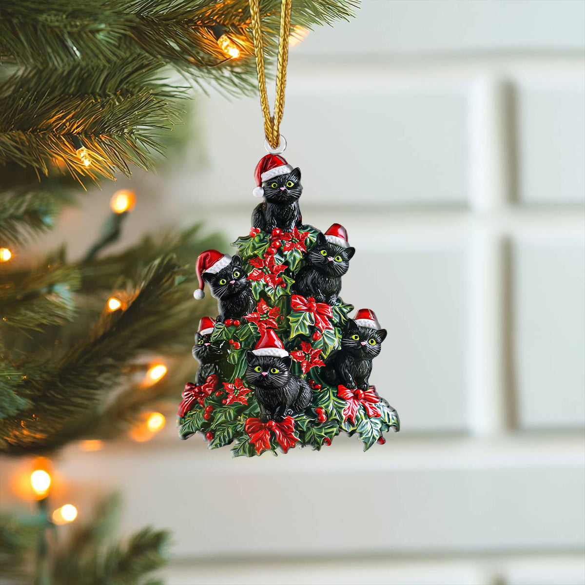 Shineful 2D Acrylic Ornament Holly Berry Christmas Black Cats