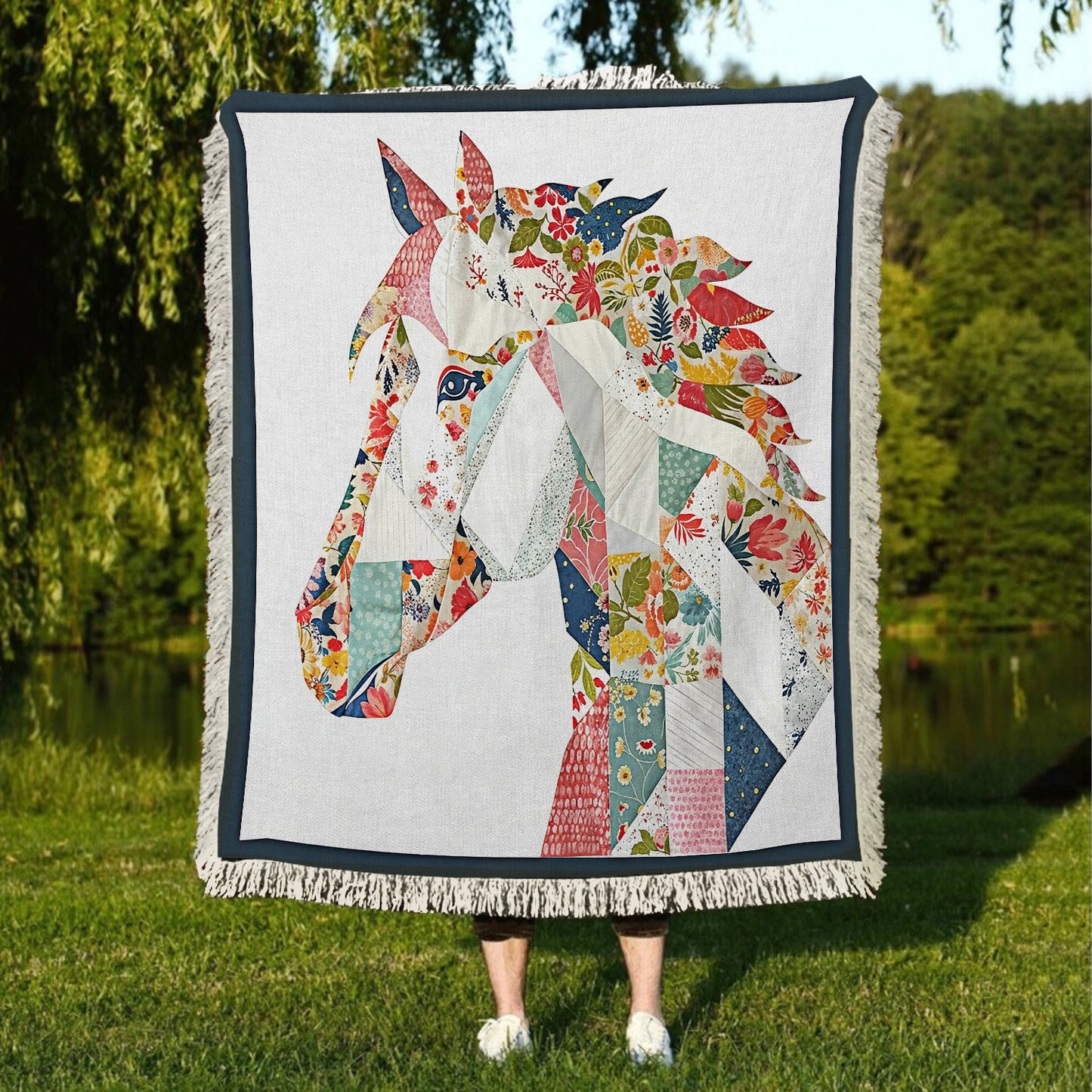 Shineful Woven Tapestry Throw Blanket - Charming Floral Horse