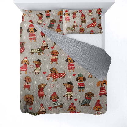 Shineful All Season Quilt 3-Piece Set Dachshunds in Red