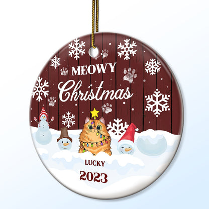 Meowy Christmas - Gift For Cat Lovers Personalized Custom Circle Ceramic Ornament