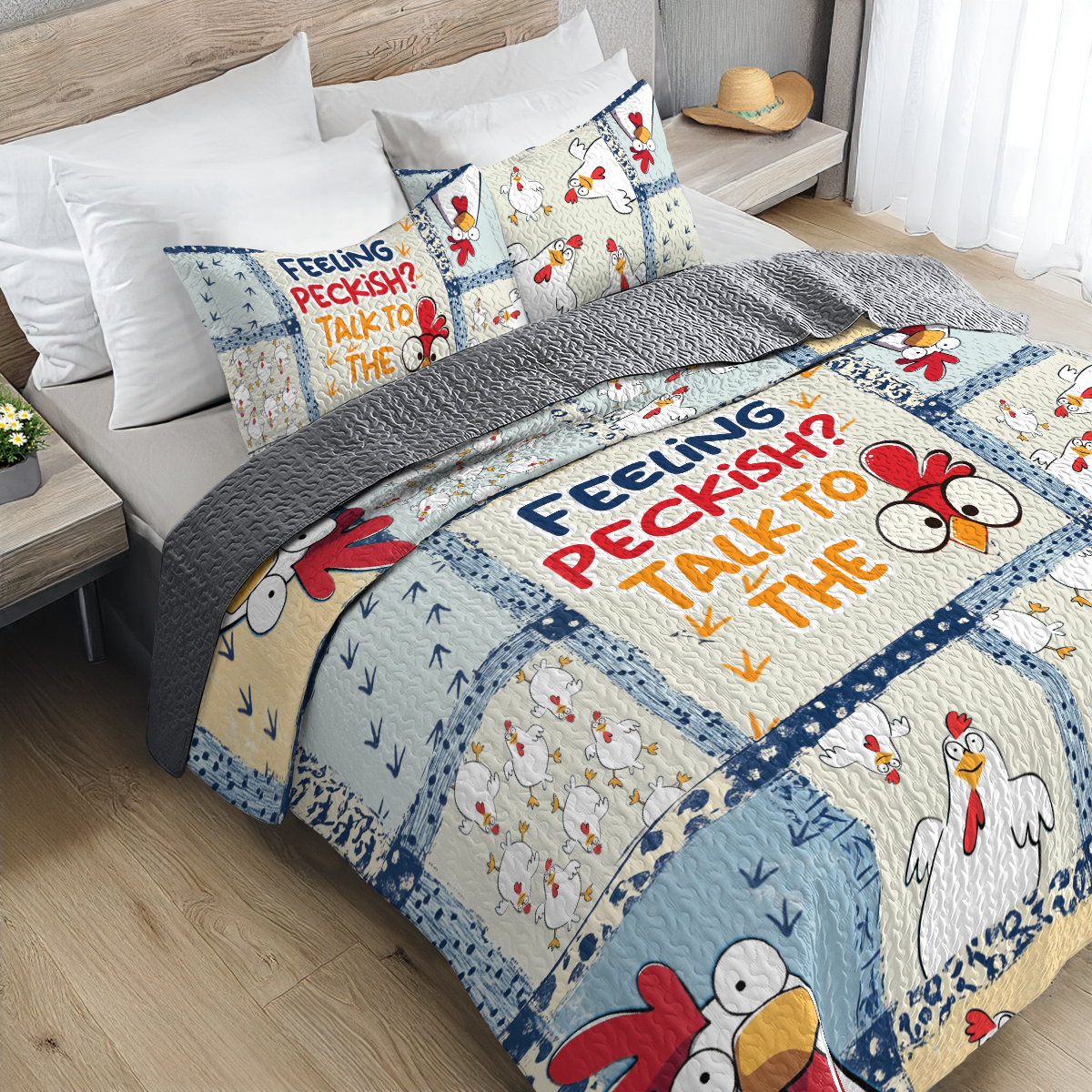 Shineful All Season Quilt 3-Piece Set Talk To The Chicken