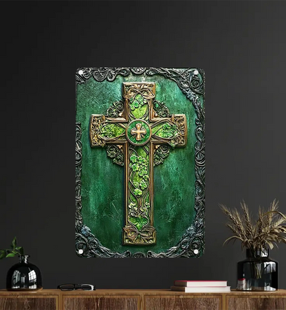 Shineful 2D Metal Sign Sacred Clover Celtic Cross