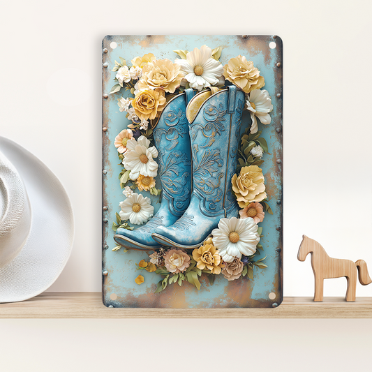 Shineful 2D Metal Sign Blue Boots & Floral Dreams