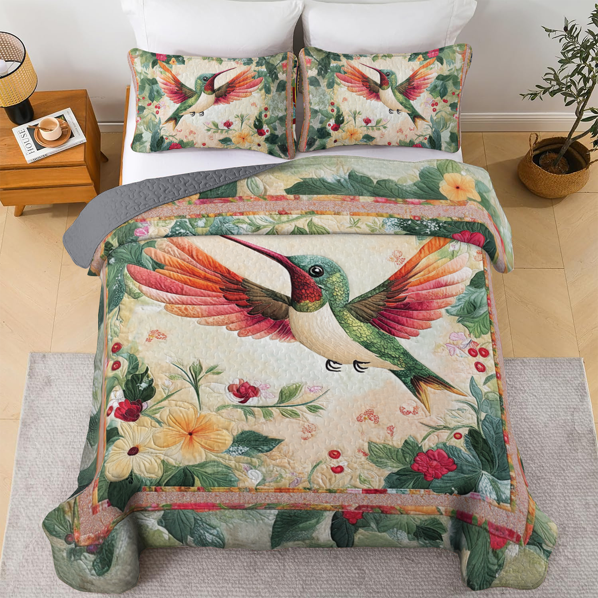 Shineful All Season Quilt 3-Piece Set - Mystical Hummingbird