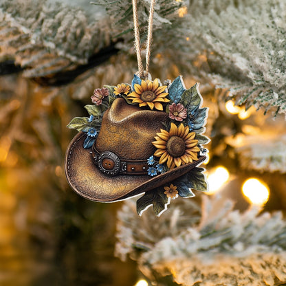 Shineful Acrylic Ornament Rustic Sunflower Cowboy Hat