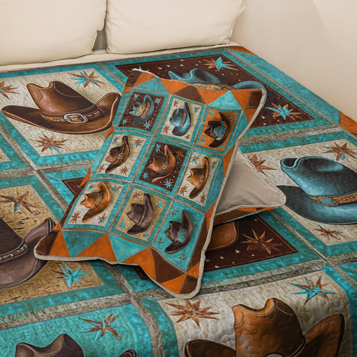 Shineful All Season Quilt 3-Piece Set Western Cowboy Hat Collection