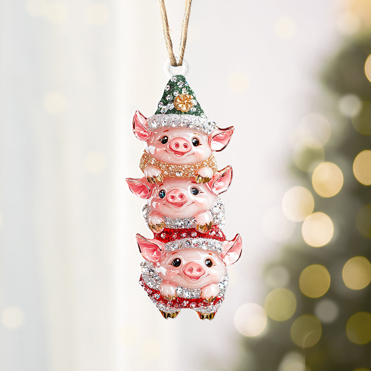 Shineful 2D Acrylic Ornament Twinkling Stack Of Piggies