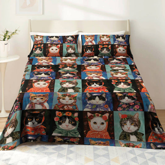 Shineful 4-Piece Bed Sheet Set Vintage Cats