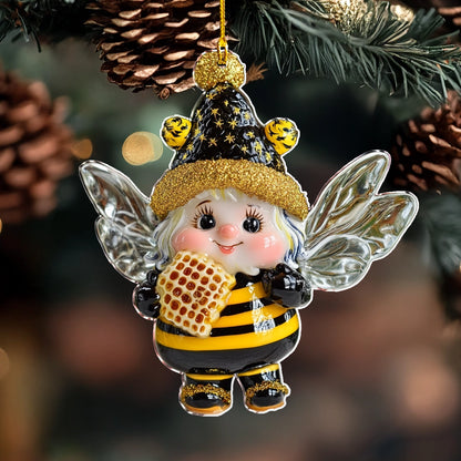 Ornement en acrylique 2D brillant Bumblebee Sweet Holiday Buzz