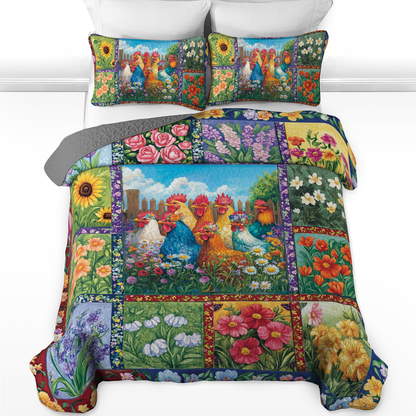 Shineful All Season Quilt 3-Piece Set Chickens in Bloom