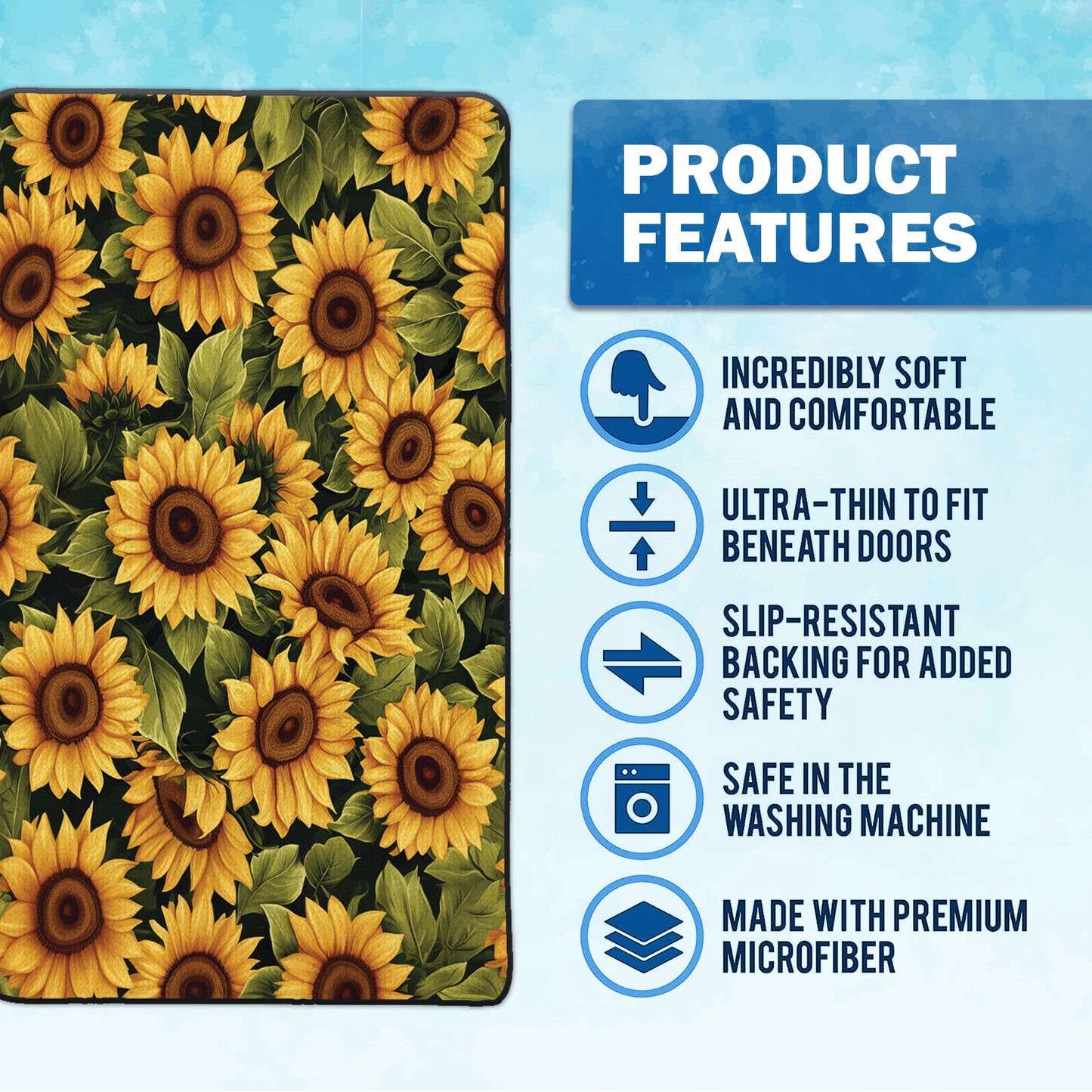 Shineful Ultra-Thin Non Skid Floor Mat, Kitchen Rugs Blooming Sunflower