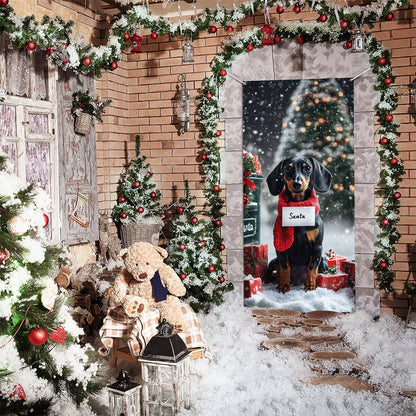 Couvre-porte brillant Le fidèle chiot du Père Noël