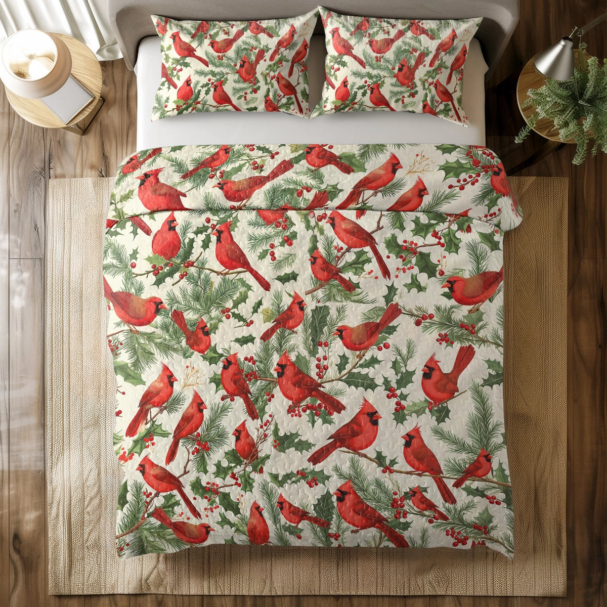 Shineful All Season Quilt 3-Piece Set - Cardinal Winter Wonderland