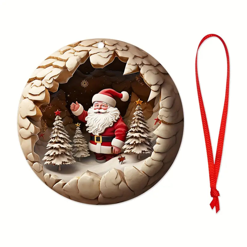 Glänzendes 2D-Ornament aus Acryl – Weihnachtsmann-Anhänger aus Holz mit Rabatt 