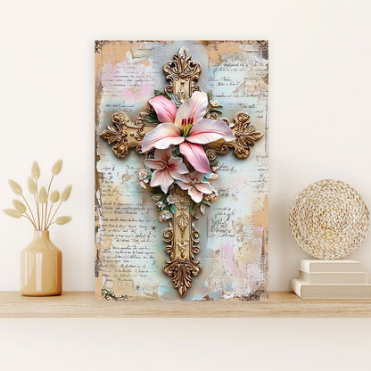 Shineful 2D Metal Sign Graceful Bloom Cross