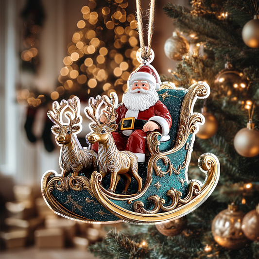 Shineful 2D Acrylic Ornament Magical Santa Green Sleigh