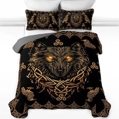 Shineful All Season Quilt 3-Piece Set Celestial Wolf Celtic