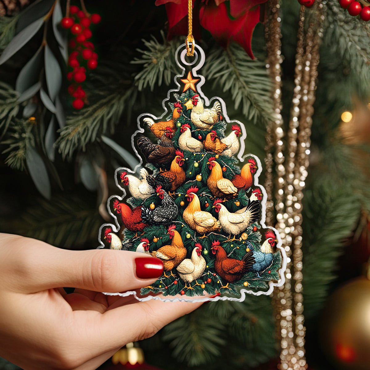 Shineful 2D Acrylic Ornament Chicken Christmas Tree