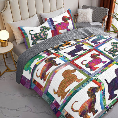 Shineful All Season Quilt 3-Piece Set Colorful Dachshunds