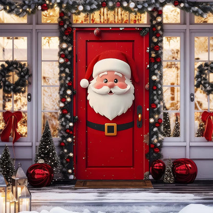 Couvre-porte brillant Père Noël rouge festif