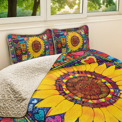 Shineful All Season Quilt 3-Piece Set Hippie Heart & Sunflower