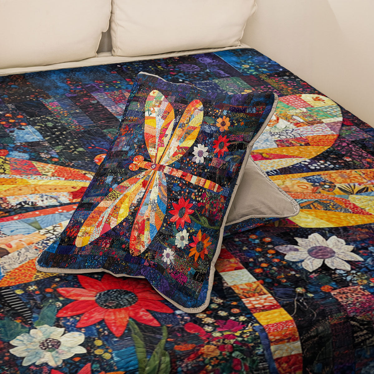 Shineful All Season Quilt 3-Piece Set Dragonfly’s Blooming Realm