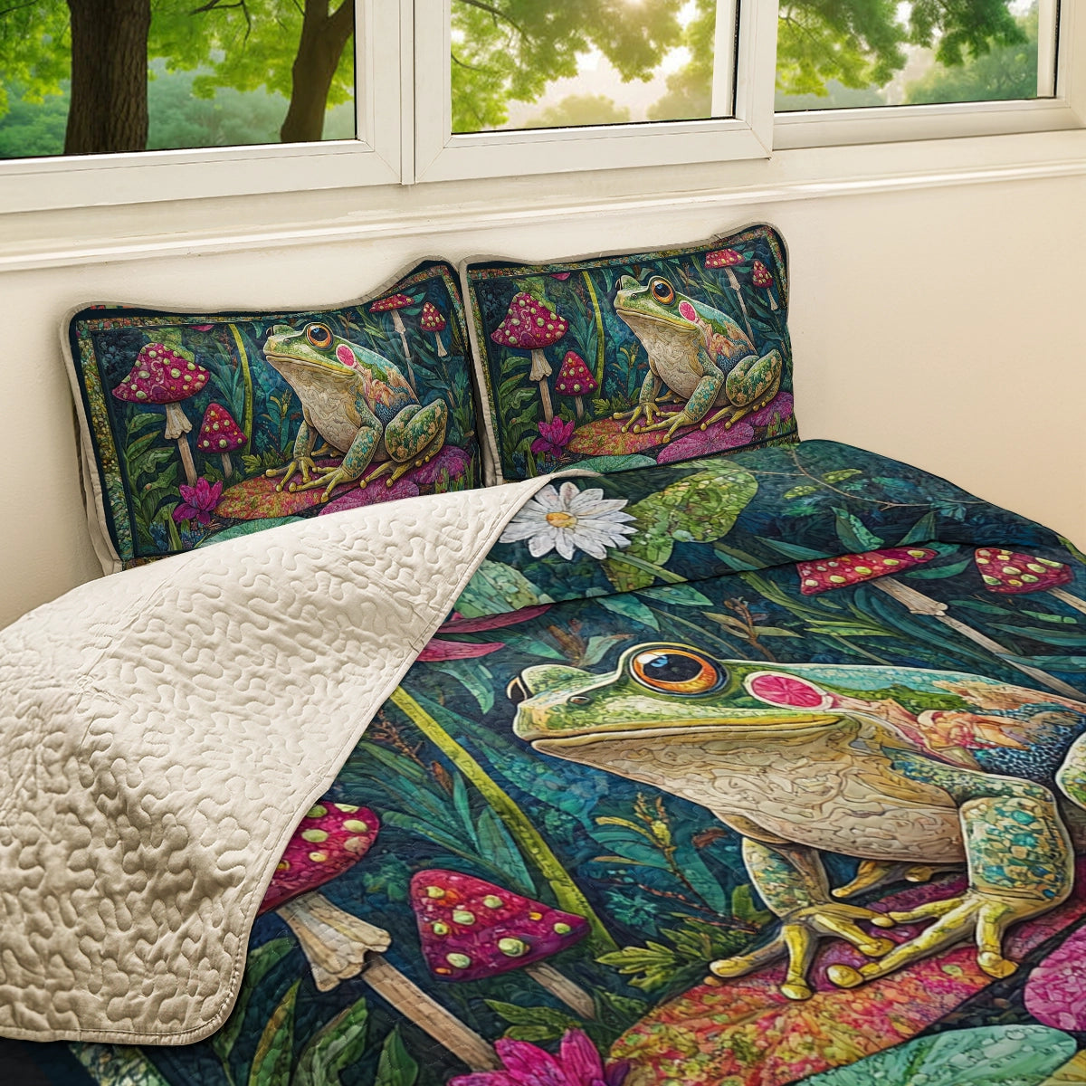 Shineful All Season Quilt 3-Piece Set Frog Leafy Retreat