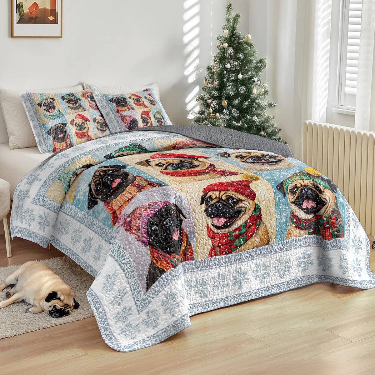 Shineful All Season Quilt 3-Piece Set Cheerful Wintery Puggy