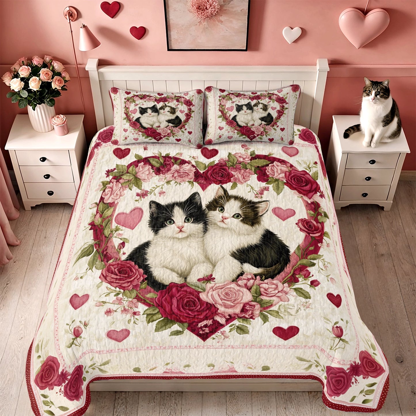 Shineful All Season Quilt 3-Piece Set  Feline Heart Charm