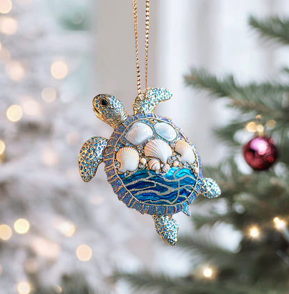 Shineful 2D Acrylic Ornament Sparkling Seashell Sea Turtle