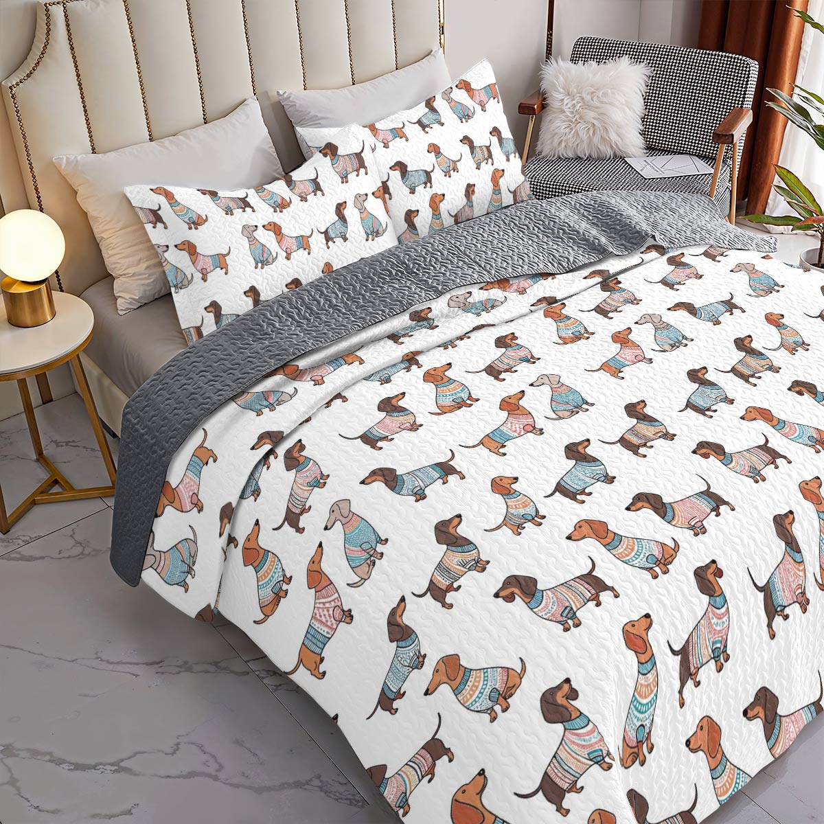 Shineful Quilt 3-Piece Set Playful Dachshunds