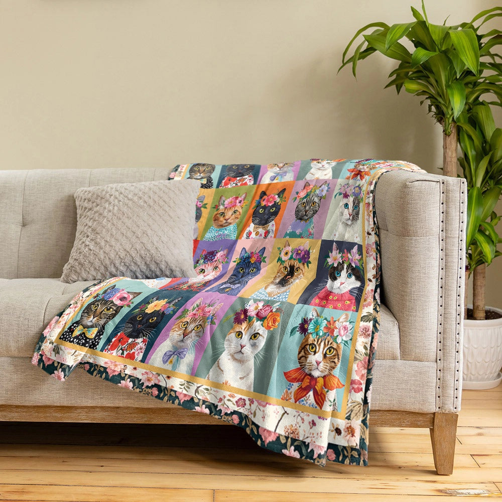 Shineful Fleece Blanket Floral Cat Fantasy