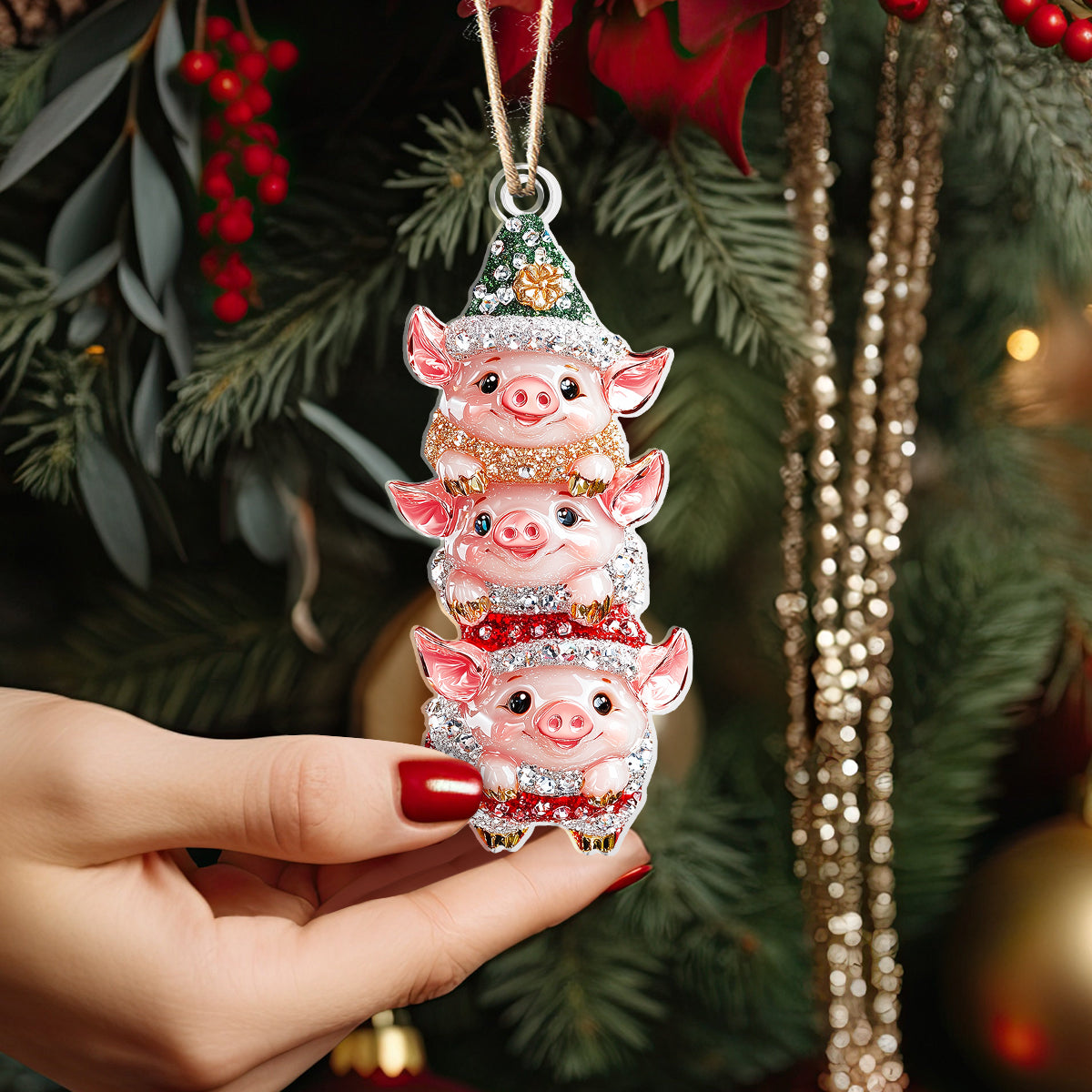 Shineful 2D Acrylic Ornament Twinkling Stack Of Piggies