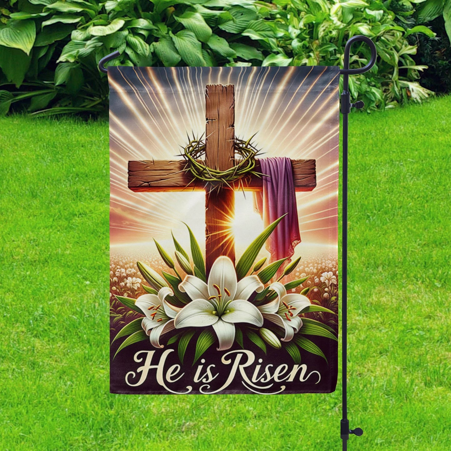 Shineful Garden Flag 12" x 18" Cross of Resurrection