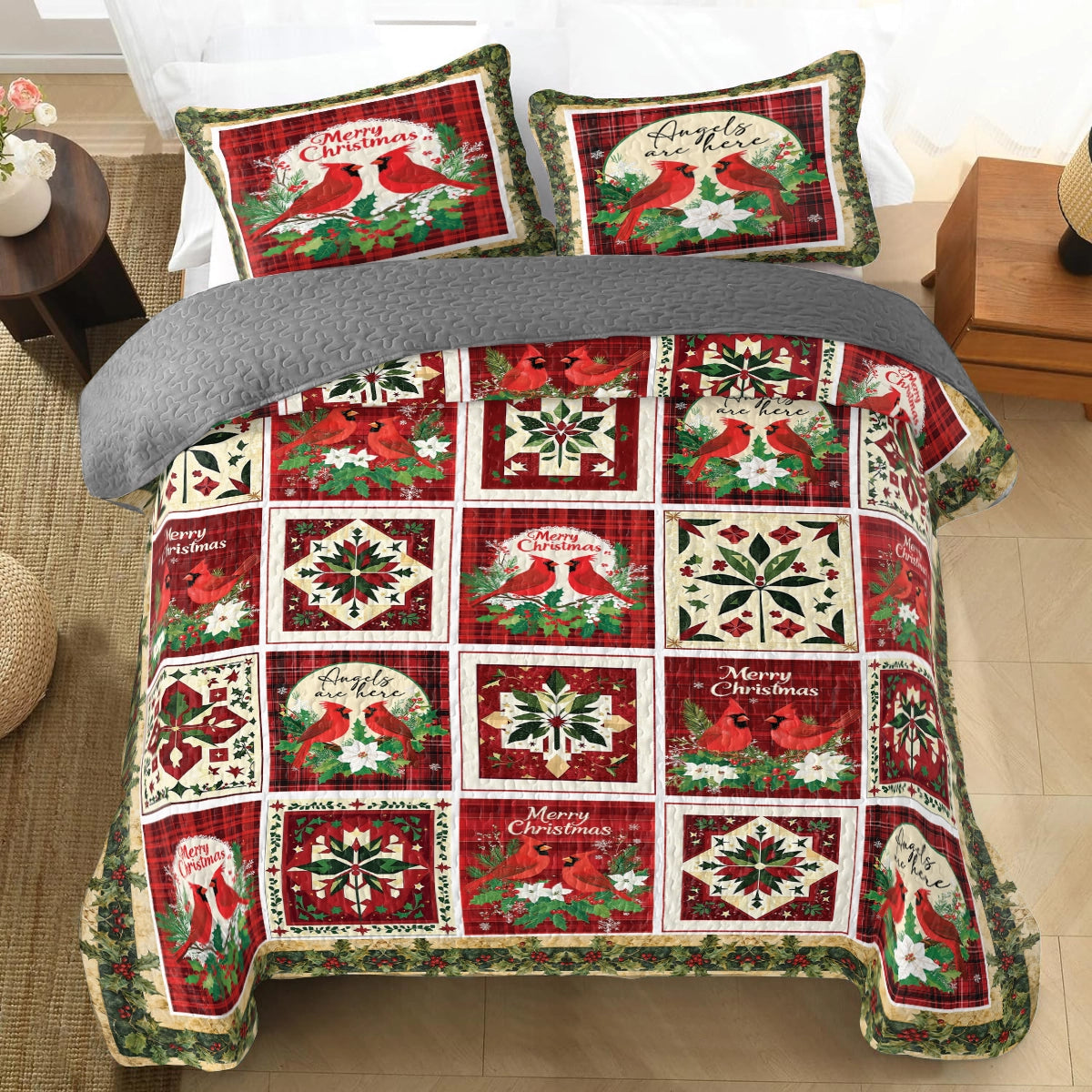 Shineful All Season Quilt 3-Piece Set - Holiday Cardinal Cheer