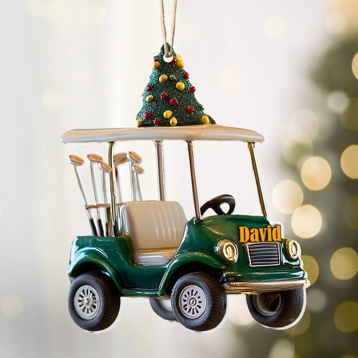 Shineful 2D Acrylic Ornament - Personalized Festive Golf Cart