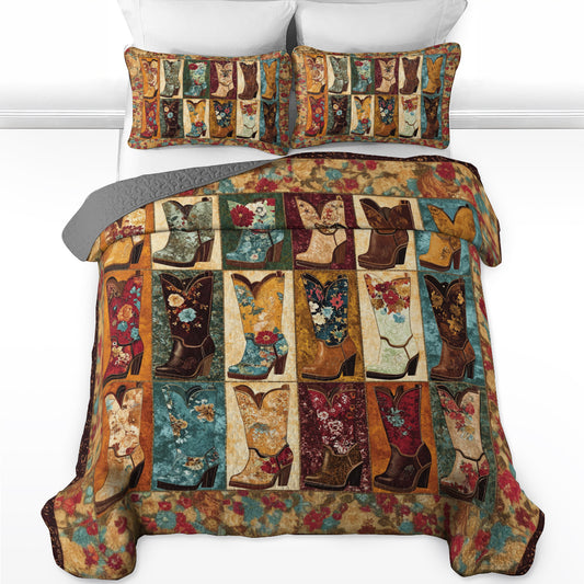 Shineful All Season Quilt 3-Piece Set Vintage Cowboy Boot