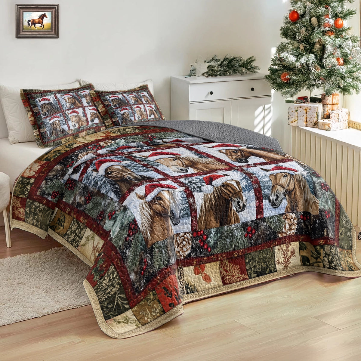 Shineful All Season Quilt 3-Piece Set - Equestrian Christmas