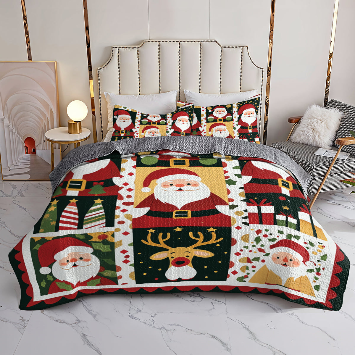 Shineful All Season Quilt 3-Piece Set Santa Claus Joy