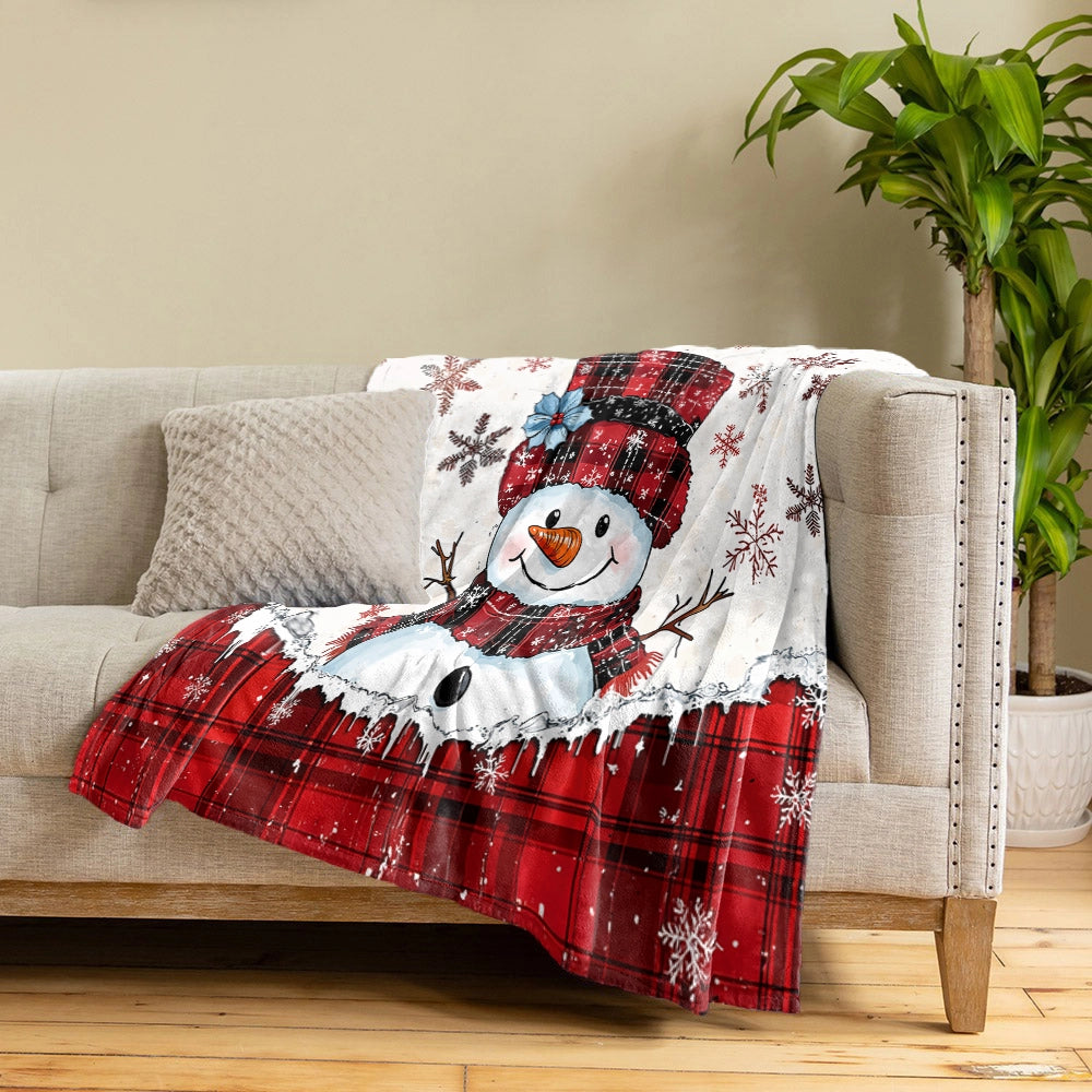 Shineful Fleece Blanket Plaid Snowman Joy