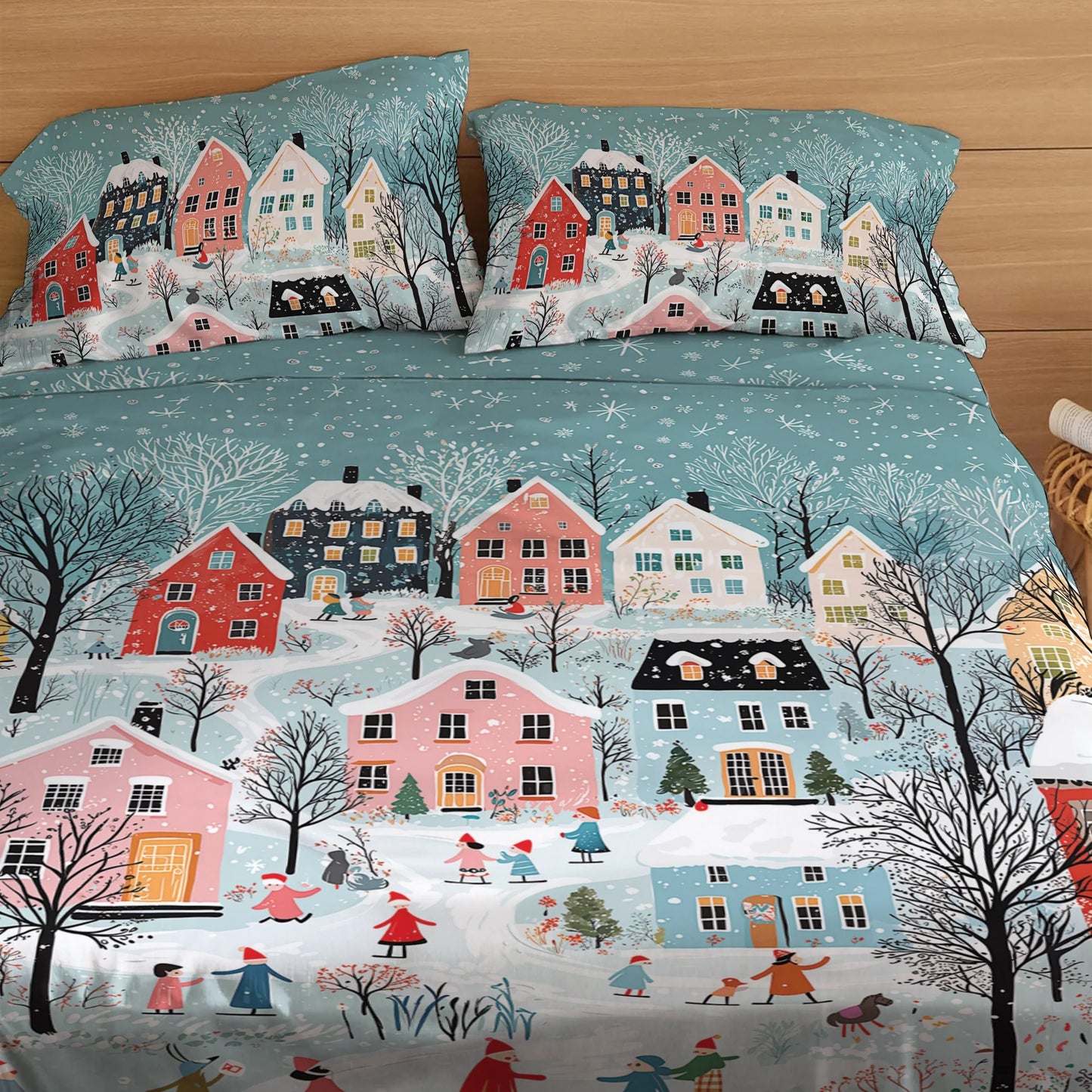 Shineful 4-Piece Bed Sheet Set - Christmas Winter Wonderland