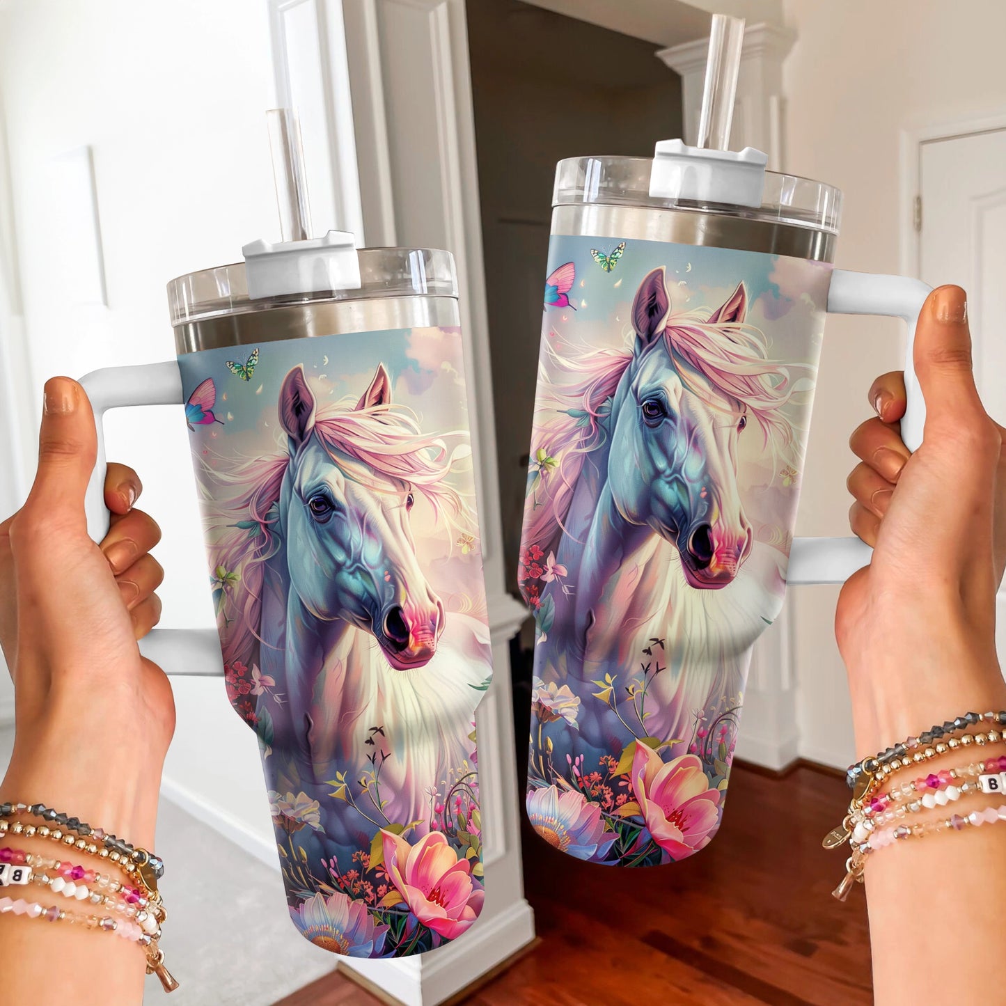 Shineful Tumbler Pink Floral Horse