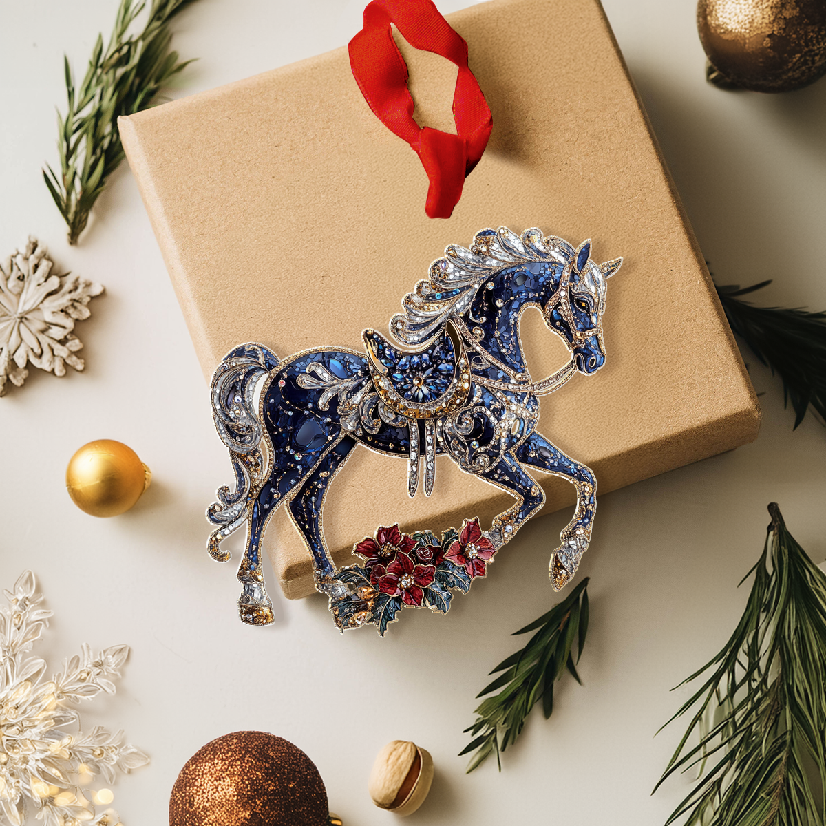 Shineful 2D Acrylic Ornament - Majestic Navy Horse Blossom