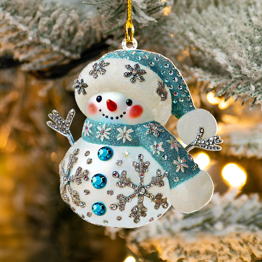 Glänzendes 2D-Ornament aus Acryl – Frostiger funkelnder Schneemann