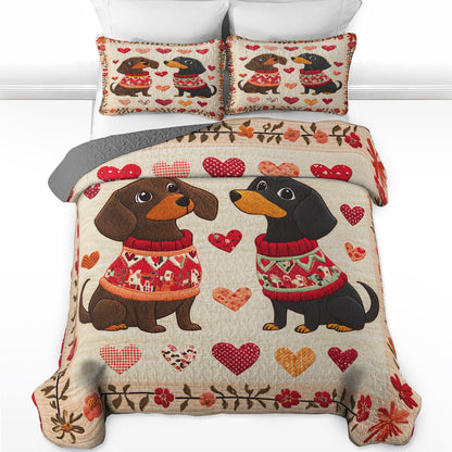 Shineful All Season Quilt 3-Piece Set Sweet Dachshund Couple