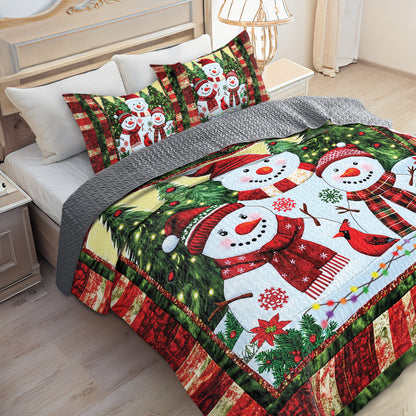 Shineful All Season Quilt 3-Piece Set - Snowman Family Holiday