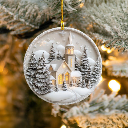 Shineful 2D Acrylic Ornament - Snowy Chapel Serenity