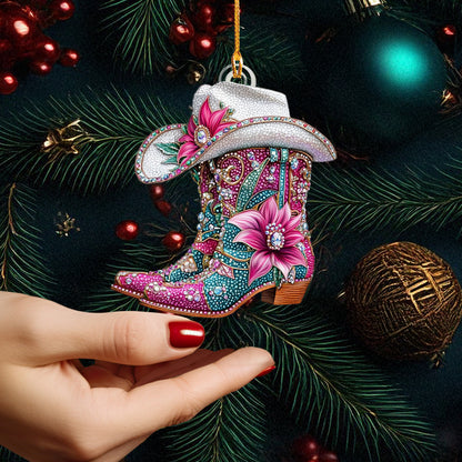 Glänzendes 2D Acryl Ornament Glamouröse Cowgirl Stiefel