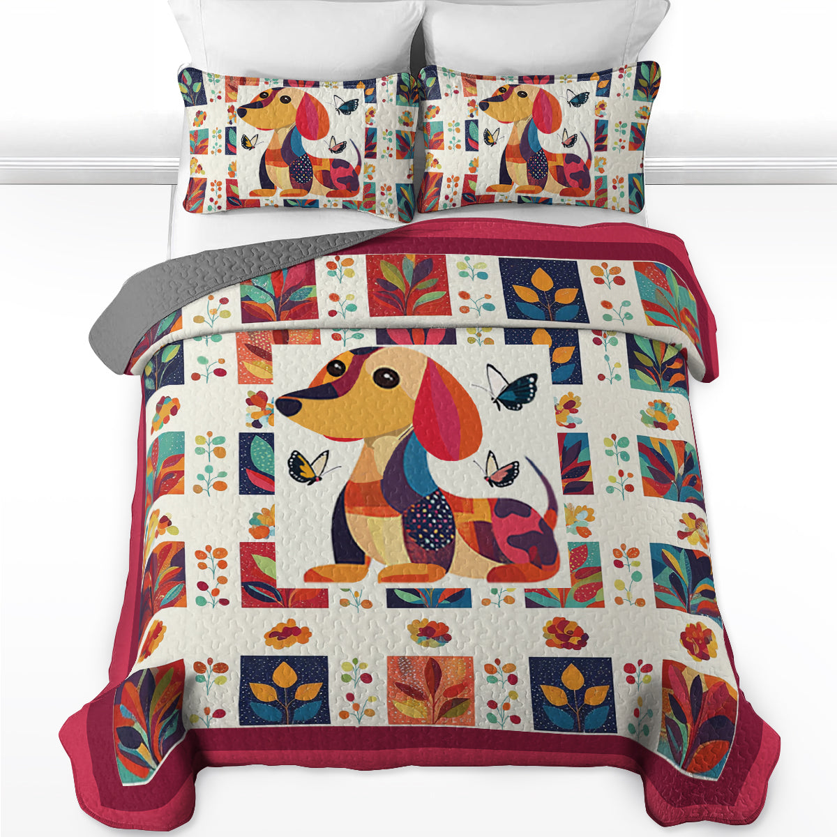 Shineful All Season Quilt 3-Piece Set Dachshund Snuggle